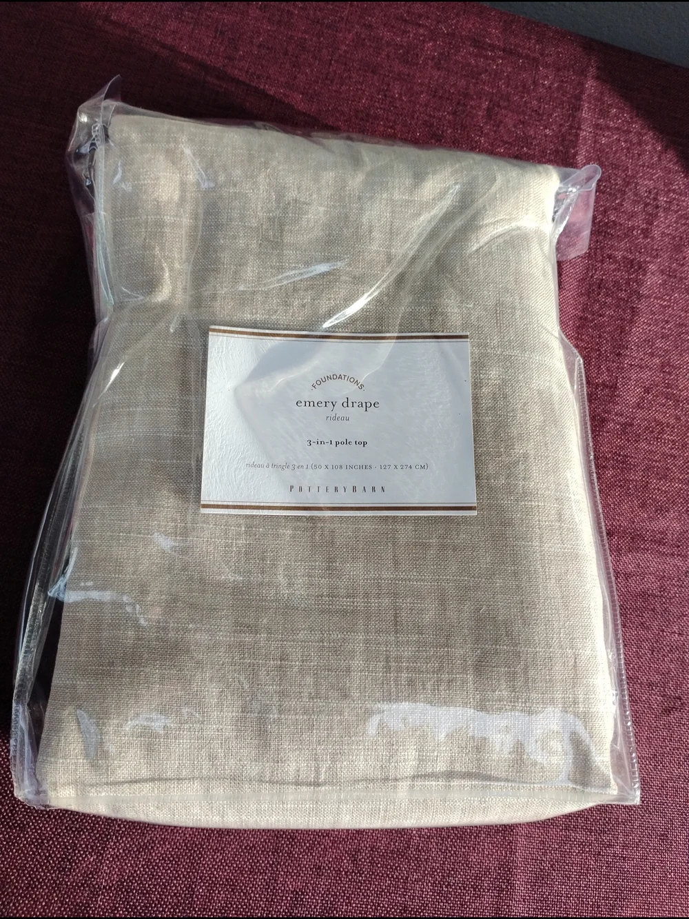 Pottery Barn Emery Linen Curtain Panel Oatmeal Beige 50x108